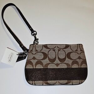 NWT Coach Y2K Signature Stripe Jacquard Leather Wristlet F47790 Brown Khaki